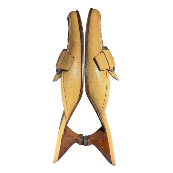 Vintage PRADA 2000’s Tan Pumps Kitten Heels Mules Size 36.5 Y2k Buckle - Picture 7 of 16